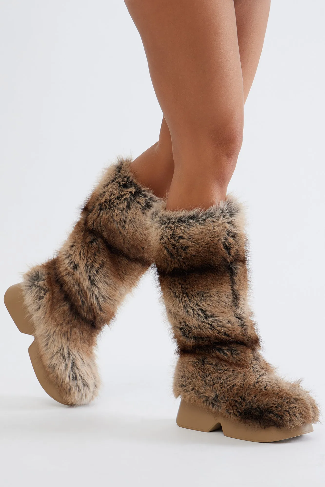 Aspen Faux Fur Knee High Boots - Brown/combo