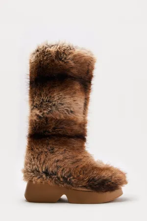 Aspen Faux Fur Knee High Boots - Brown/combo