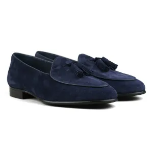 Belgian Tassel Loafer - Midnight Blue Suede