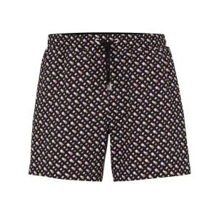 Boss Monogram Print Recycled-Material Swim Shorts - Black