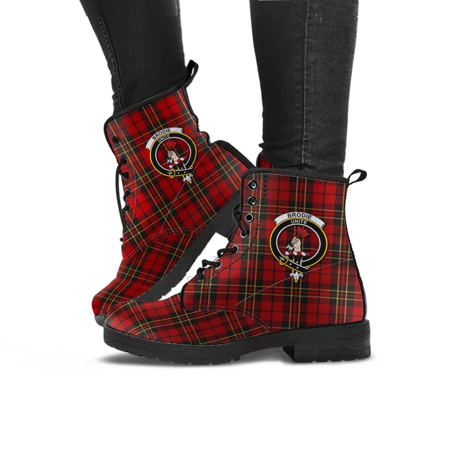 Brodie Tartan Leather Boots with Family Crest