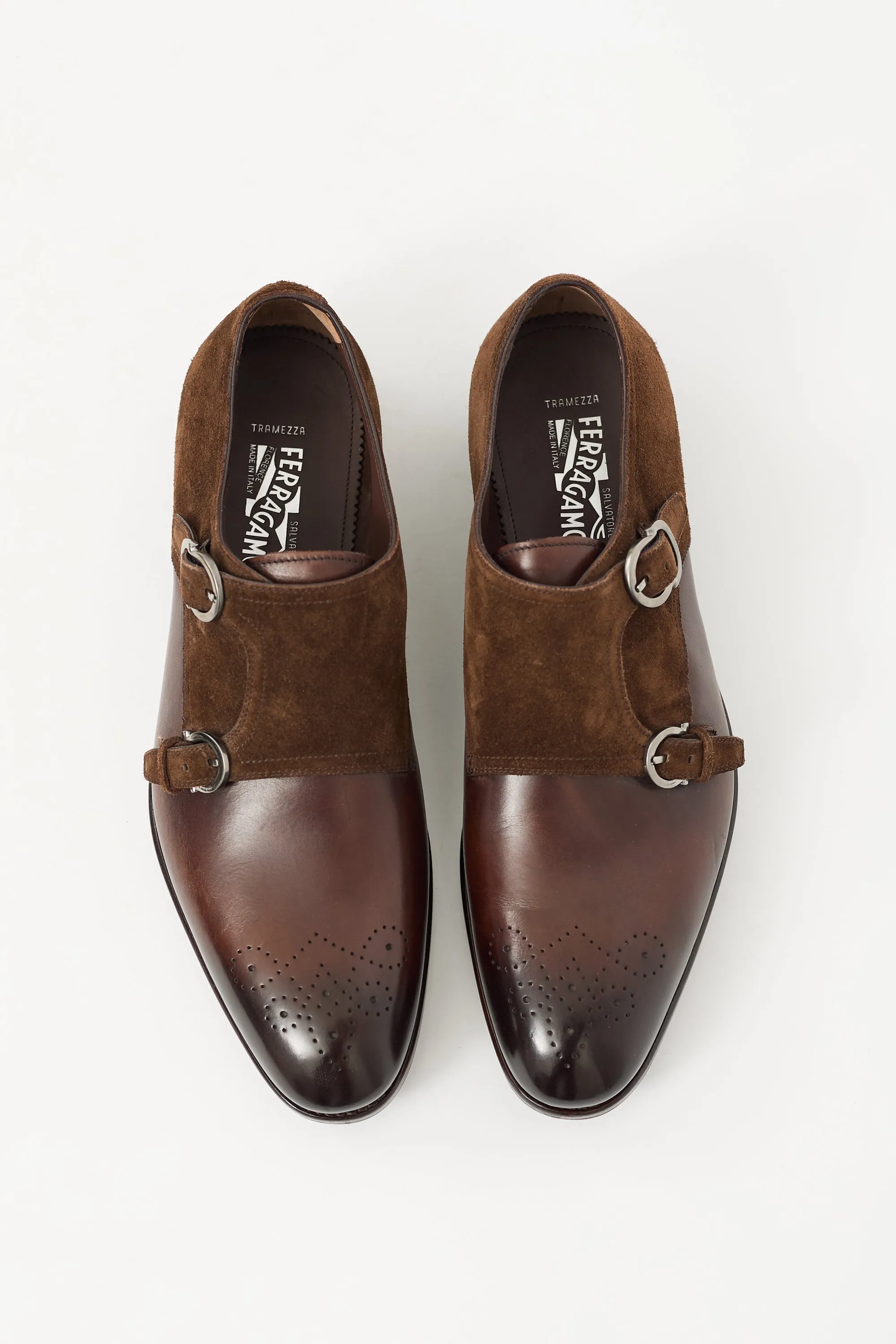 Brown Leather & Suede Monk Strap Loafer