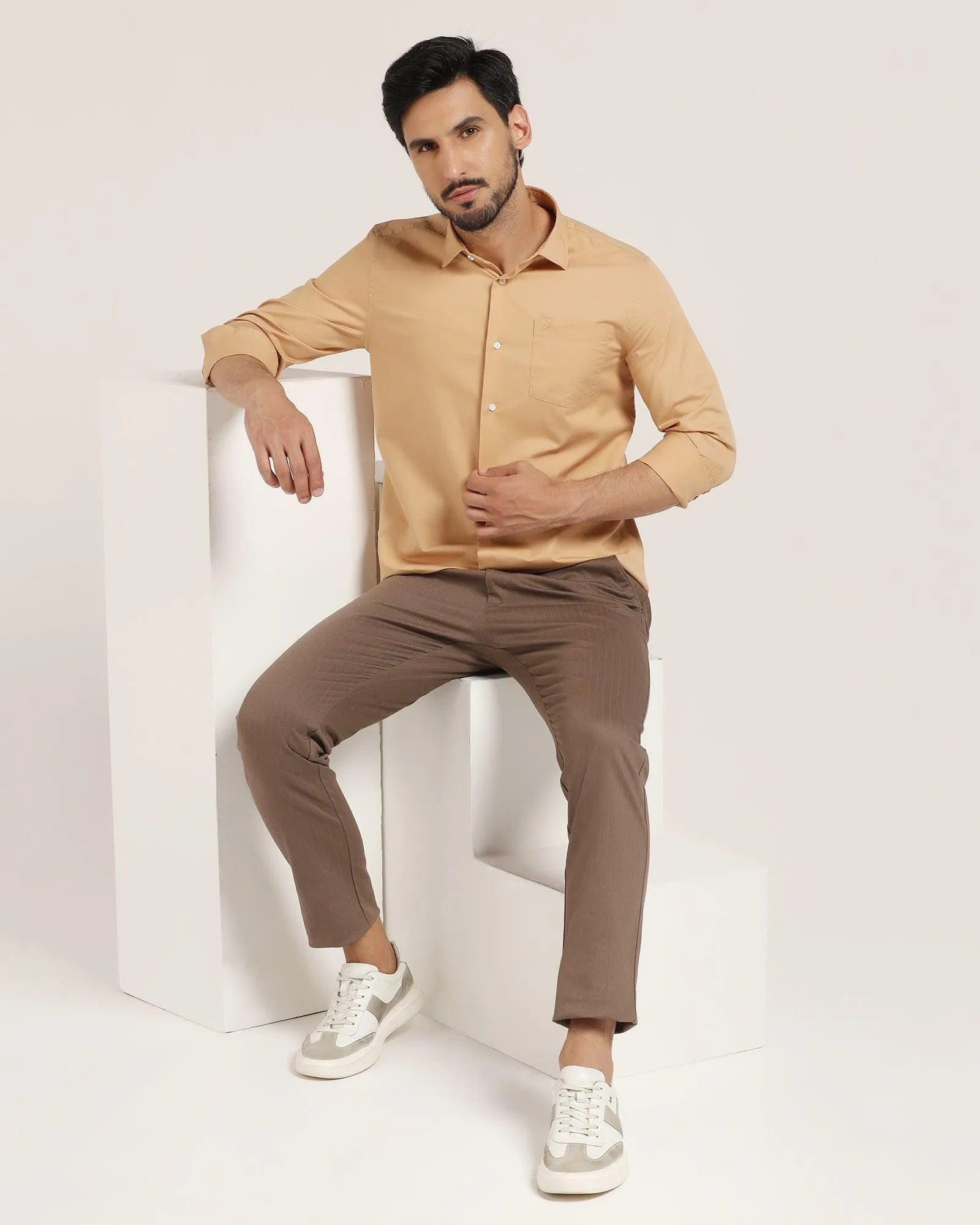 Casual Beige Solid Shirt - Vertus