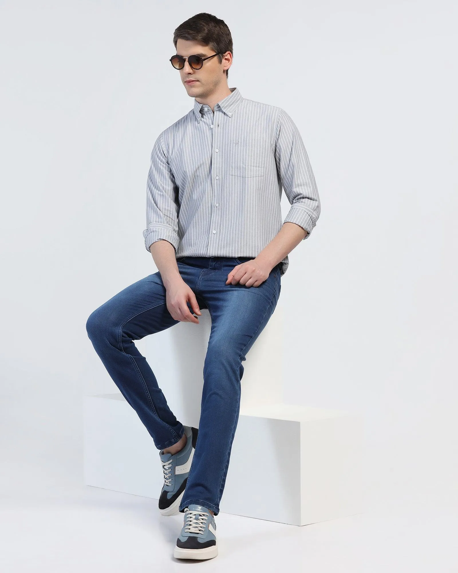 Casual Grey Stripe Shirt - Reda