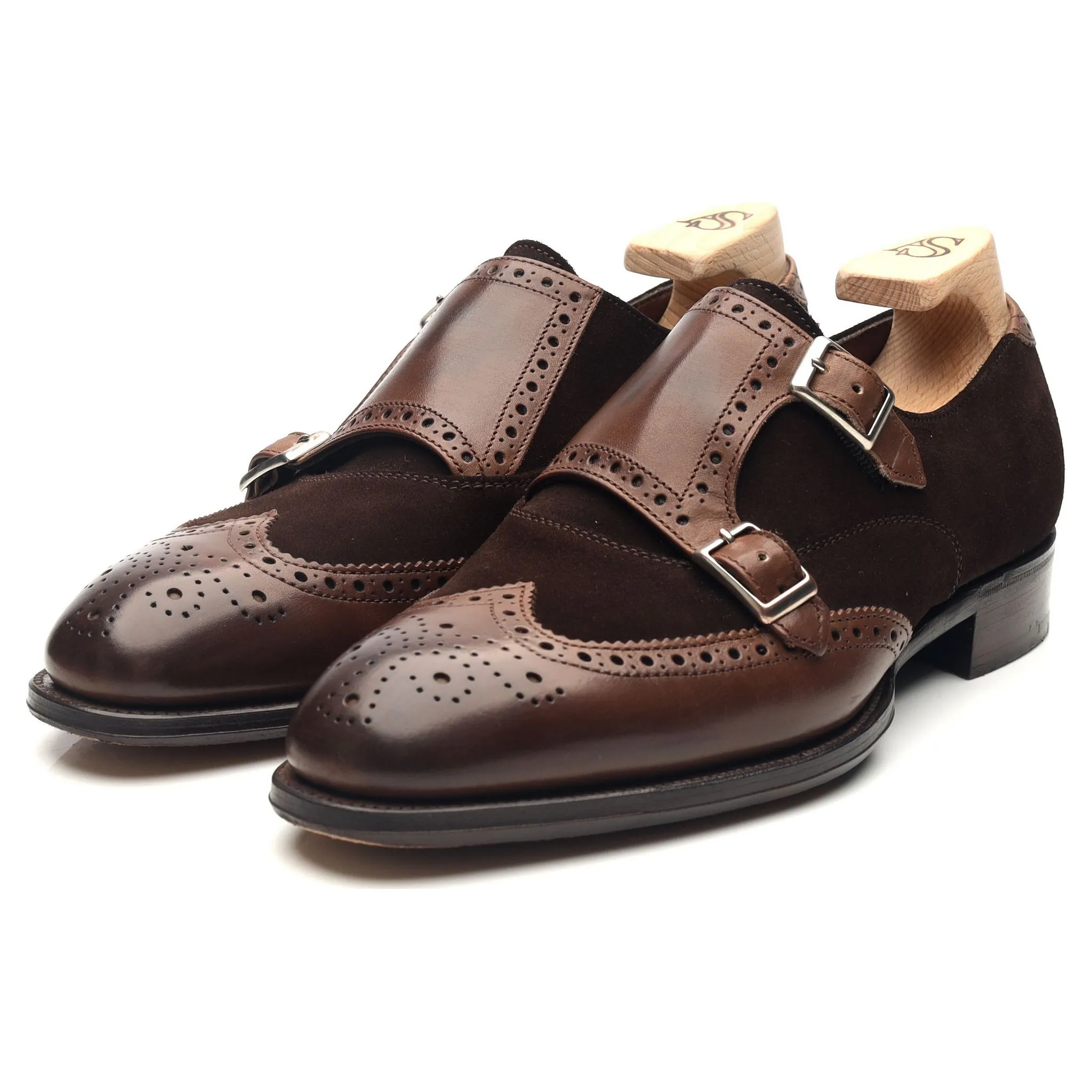 'Cooper' Brown Leather Double Monk Strap UK 7 F