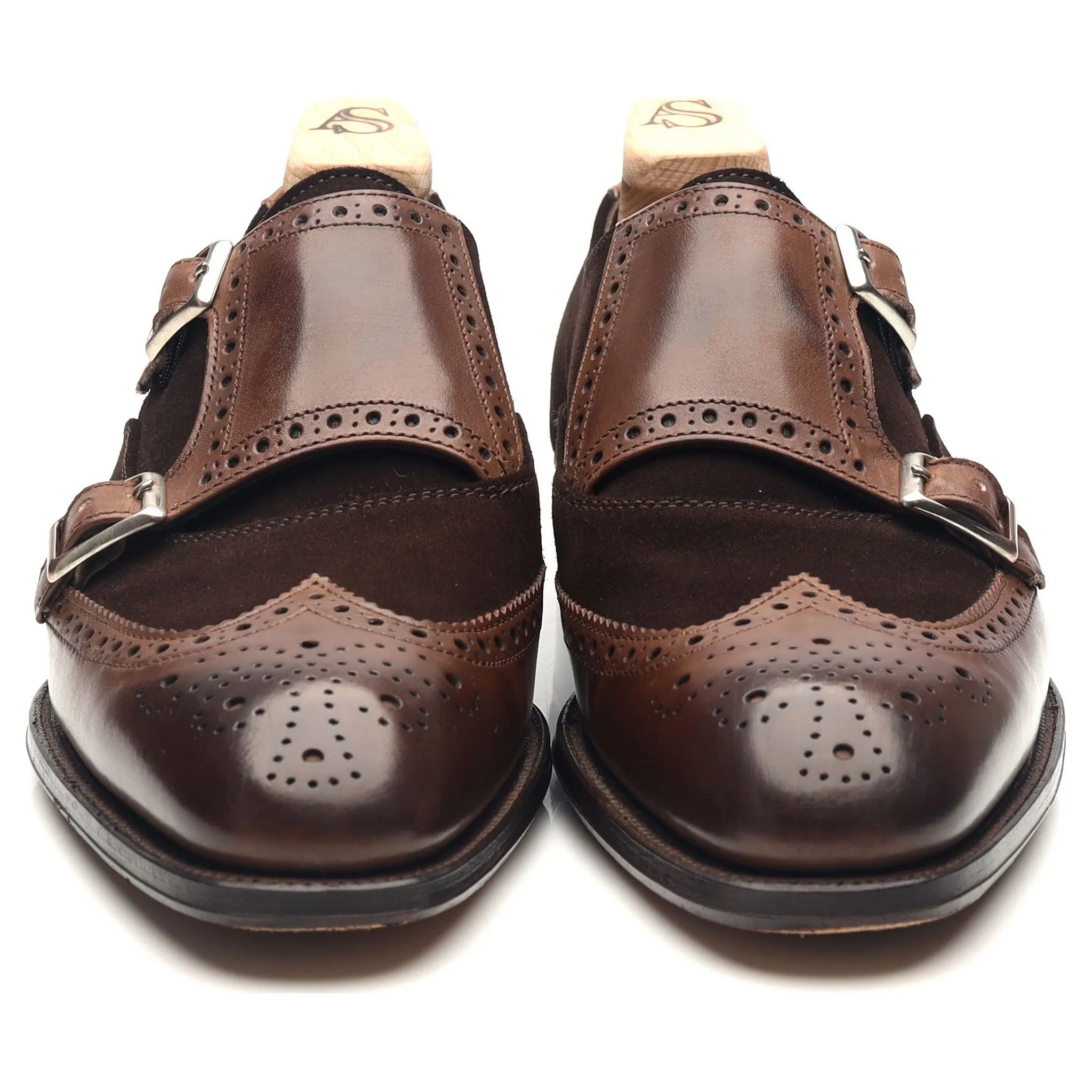 'Cooper' Brown Leather Double Monk Strap UK 7 F