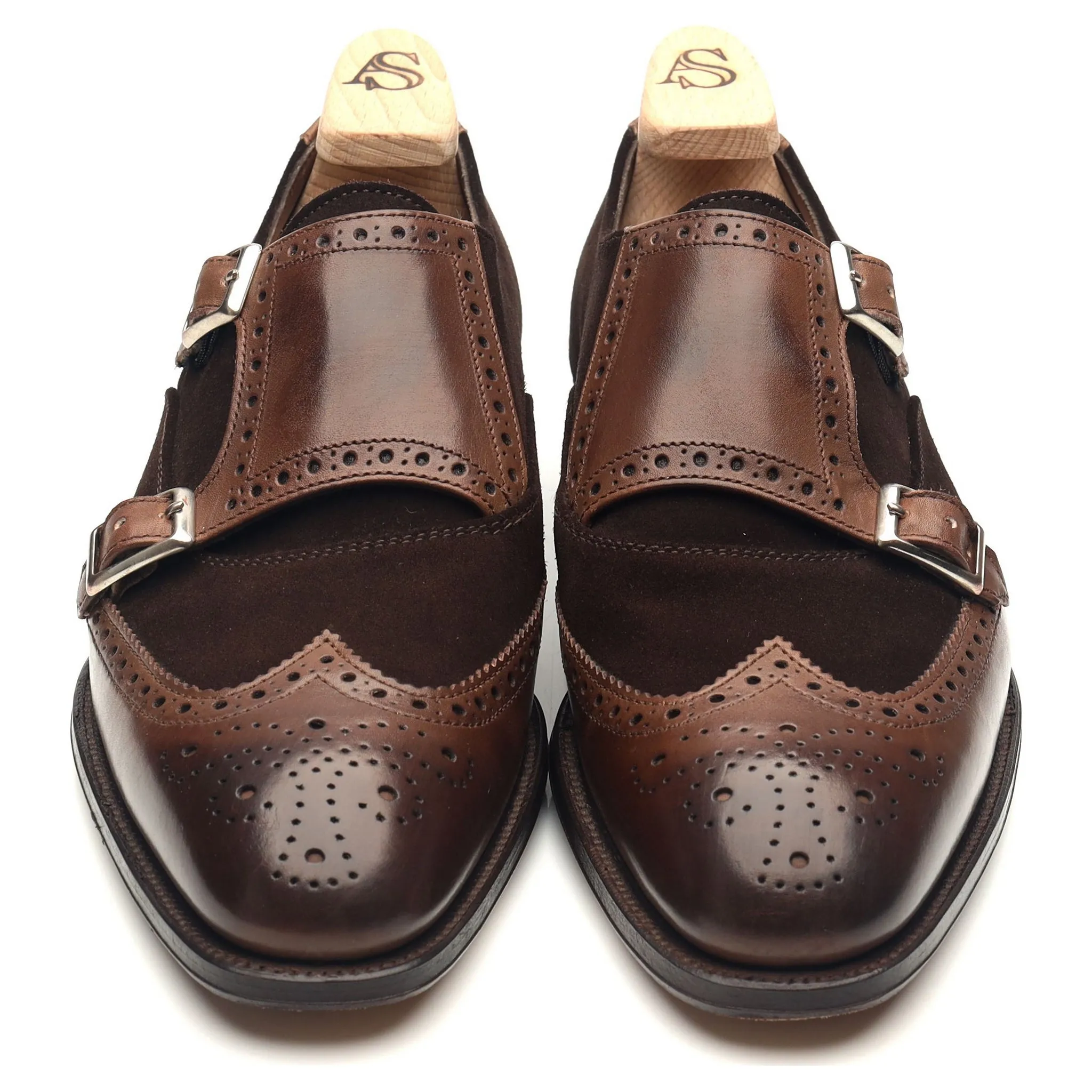 'Cooper' Brown Leather Double Monk Strap UK 7 F