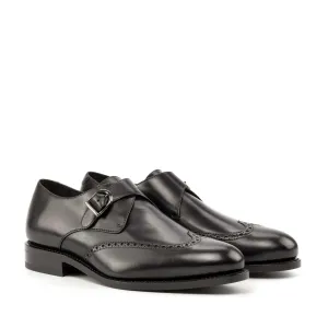 DapperFam Brenno in Black Men's Italian Leather Single Monk