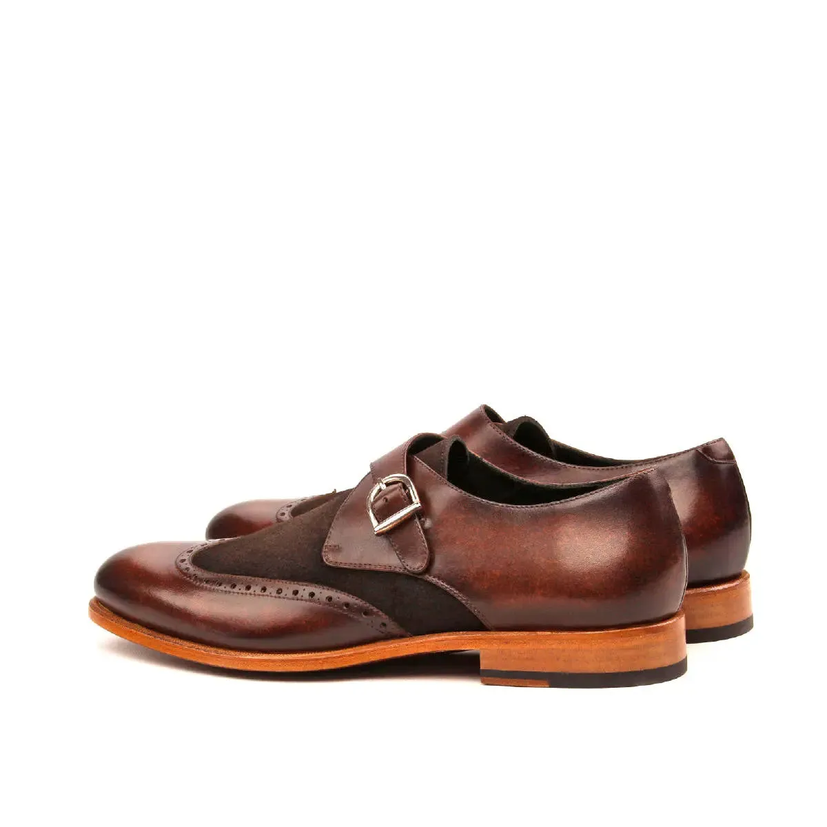 DapperFam Brenno in Dark Brown / Brown Men's Lux Suede & Hand-Painted Patina Single Monk