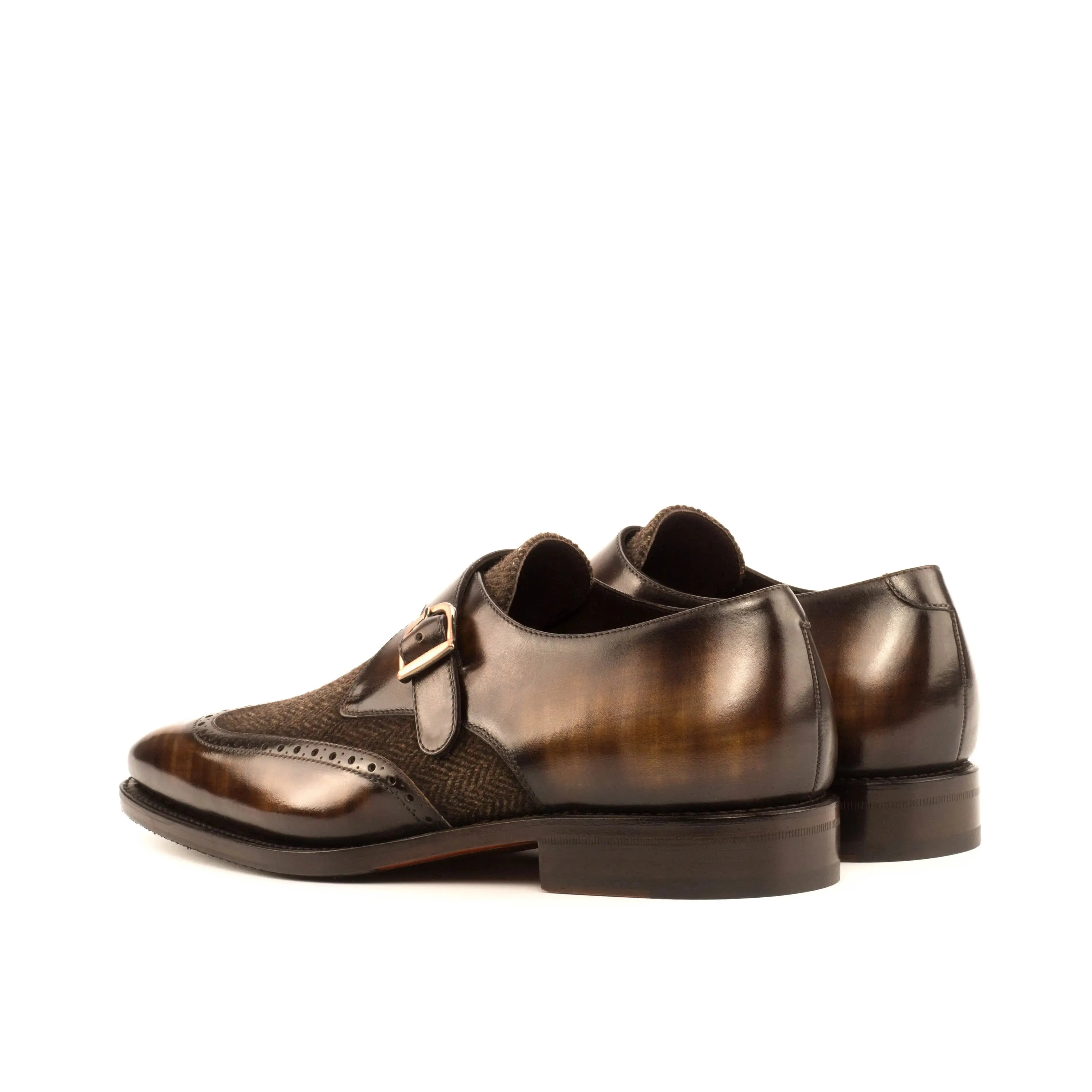 DapperFam Brenno in Herringbone / Brown Men's Sartorial & Hand-Painted Patina Single Monk