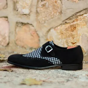 DapperFam Brenno in Houndstooth / Black Men's Sartorial & Lux Suede Single Monk