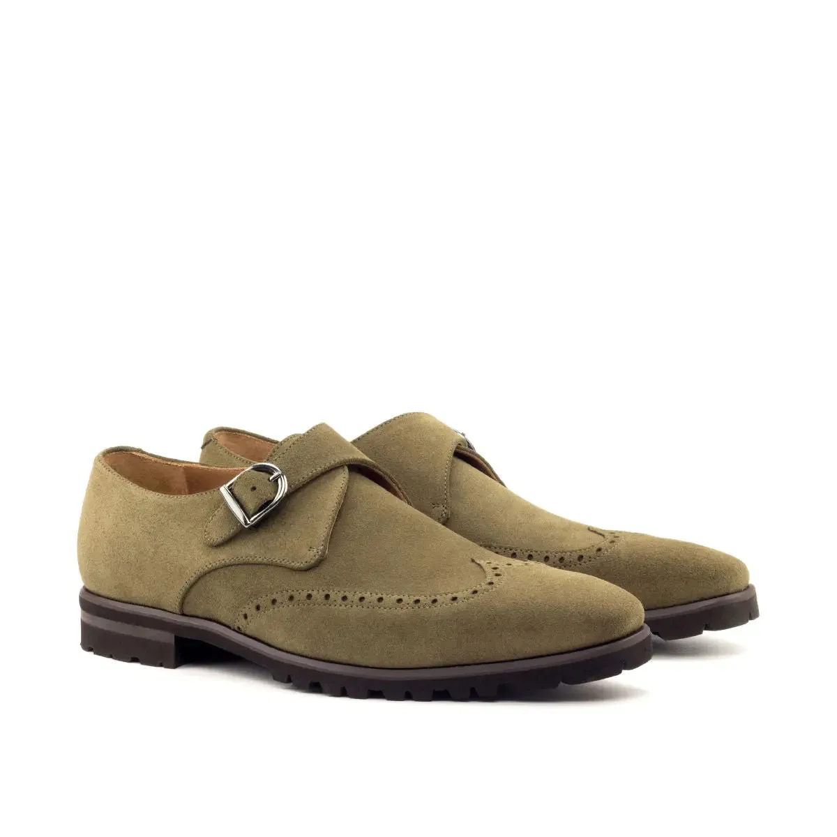 DapperFam Brenno in Khaki Men's Lux Suede Single Monk