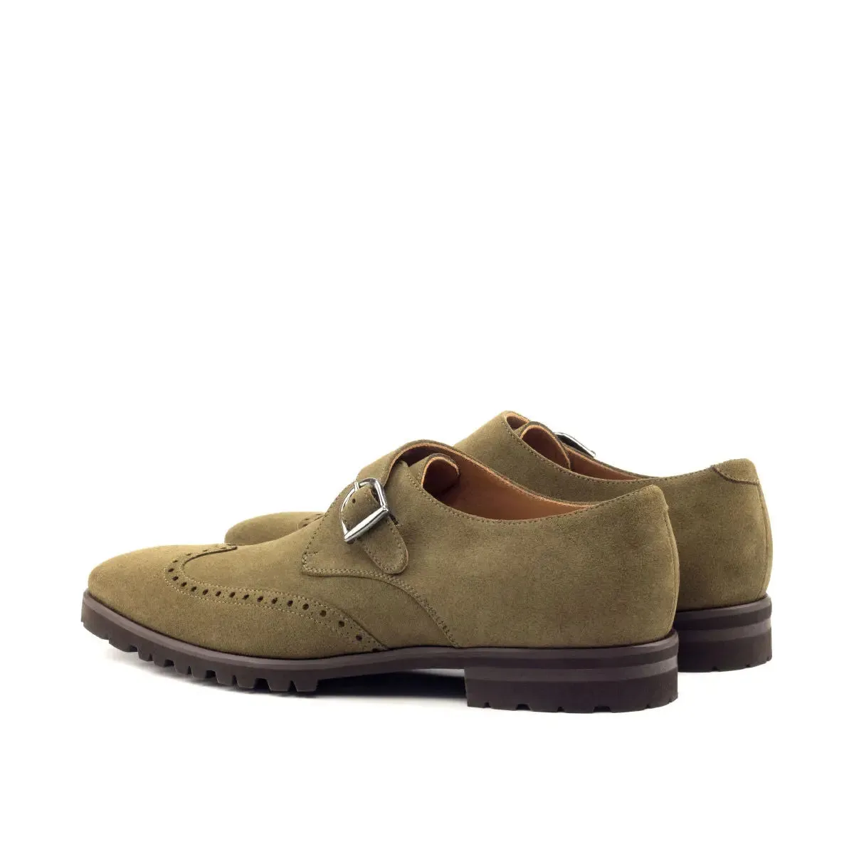 DapperFam Brenno in Khaki Men's Lux Suede Single Monk