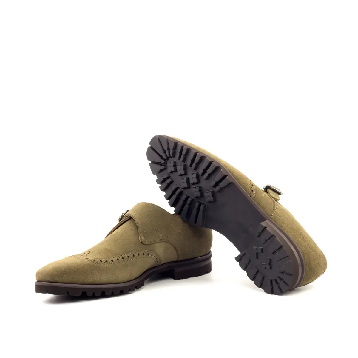 DapperFam Brenno in Khaki Men's Lux Suede Single Monk