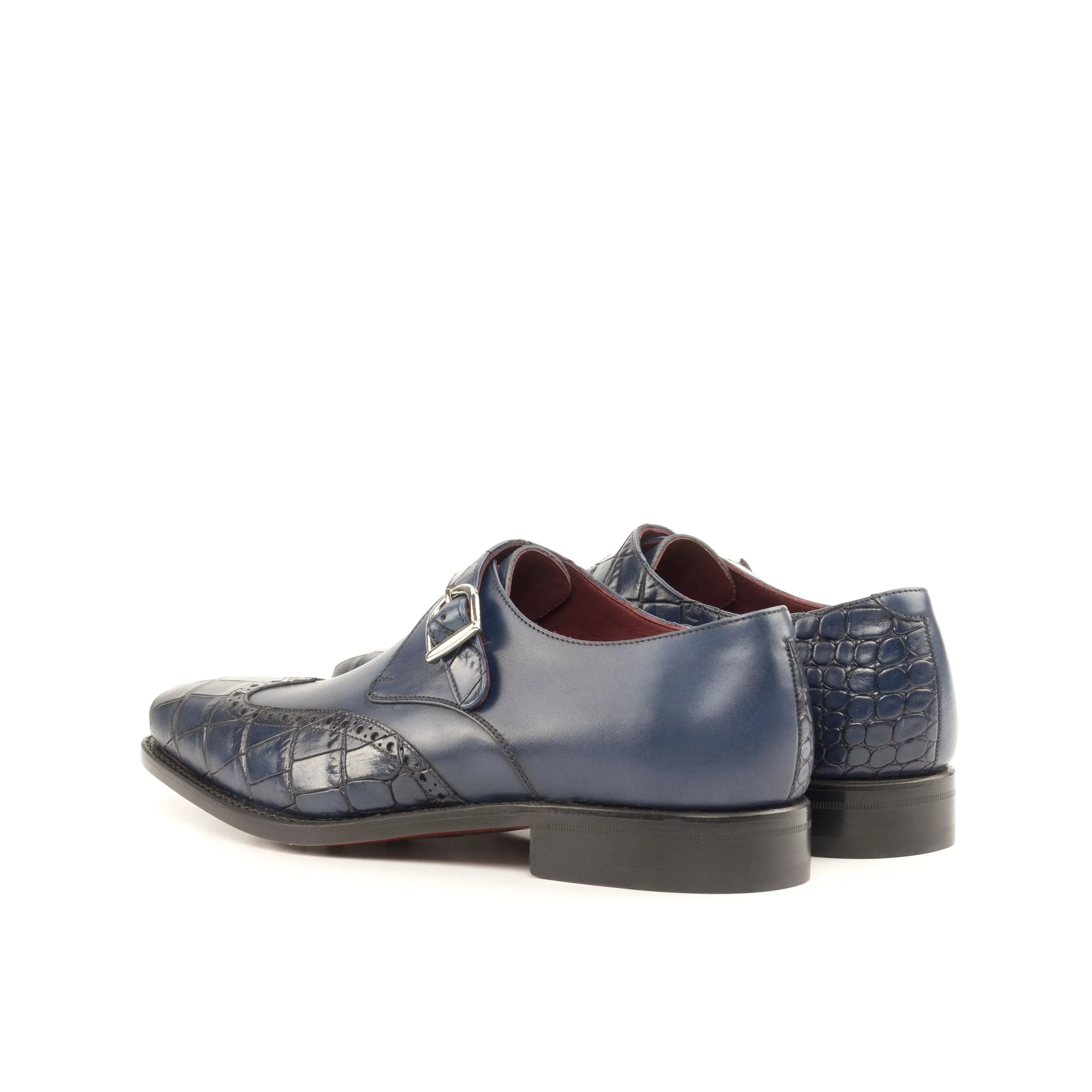 DapperFam Brenno in Navy Men's Italian Leather Single Monk