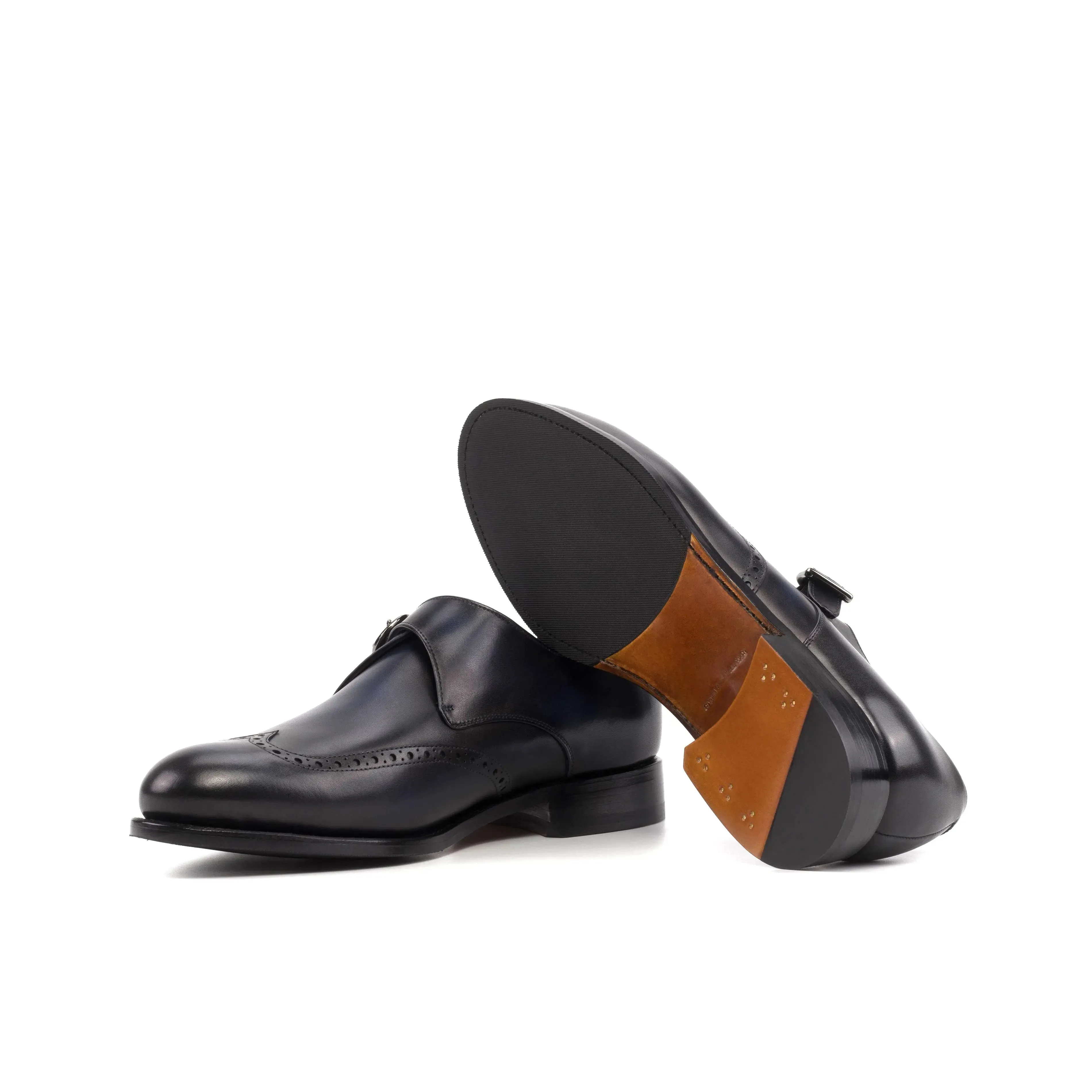 DapperFam Brenno in Navy Men's Italian Leather Single Monk