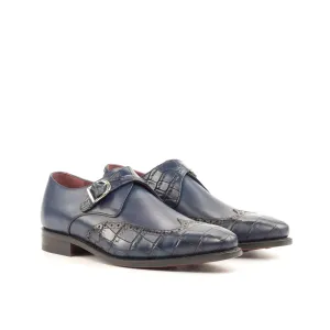 DapperFam Brenno in Navy Men's Italian Leather Single Monk