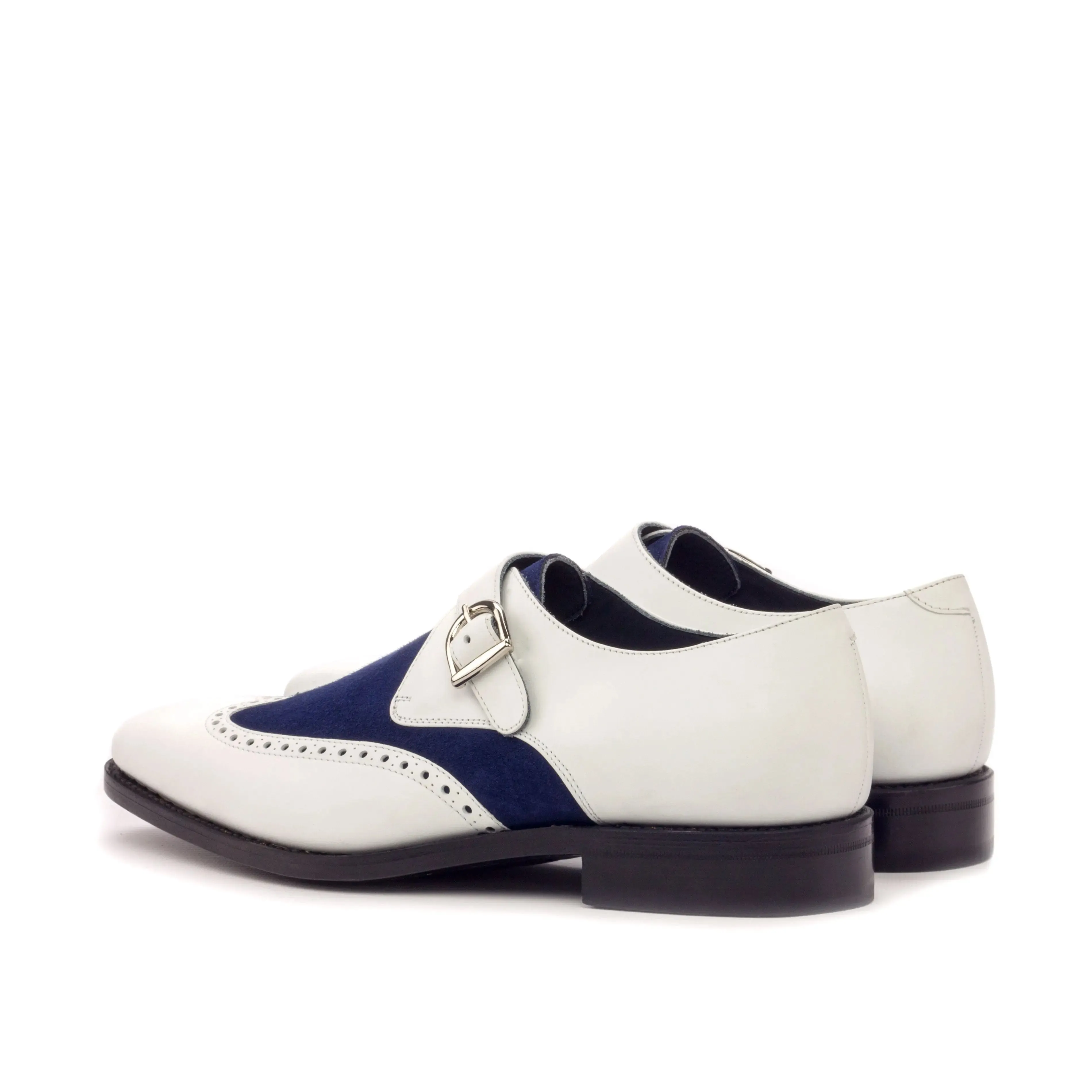 DapperFam Brenno in White / Navy Men's Italian Leather & Italian Suede Single Monk