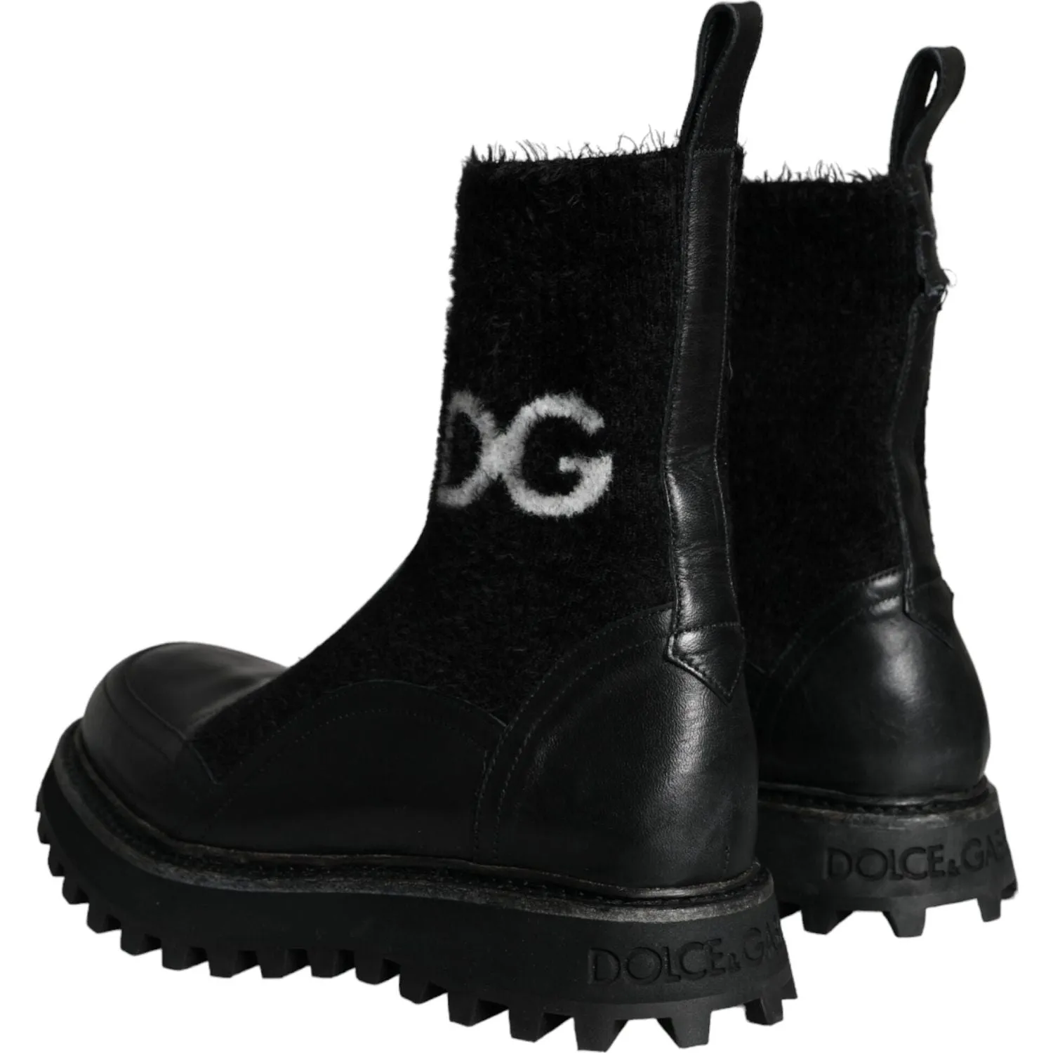 Dolce & Gabbana Black DG Logo Horse Sock Ankle Boots Shoes