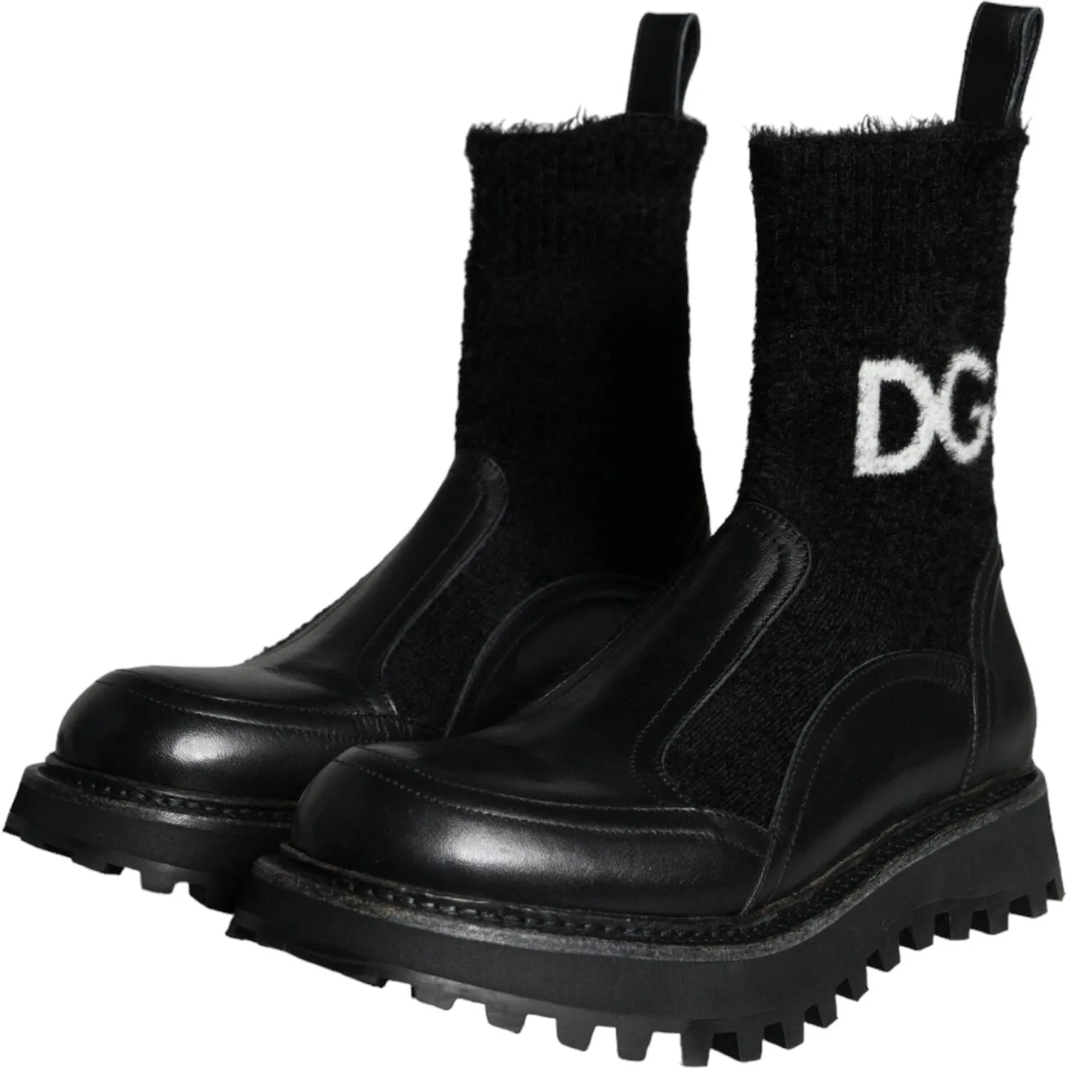 Dolce & Gabbana Black DG Logo Horse Sock Ankle Boots Shoes