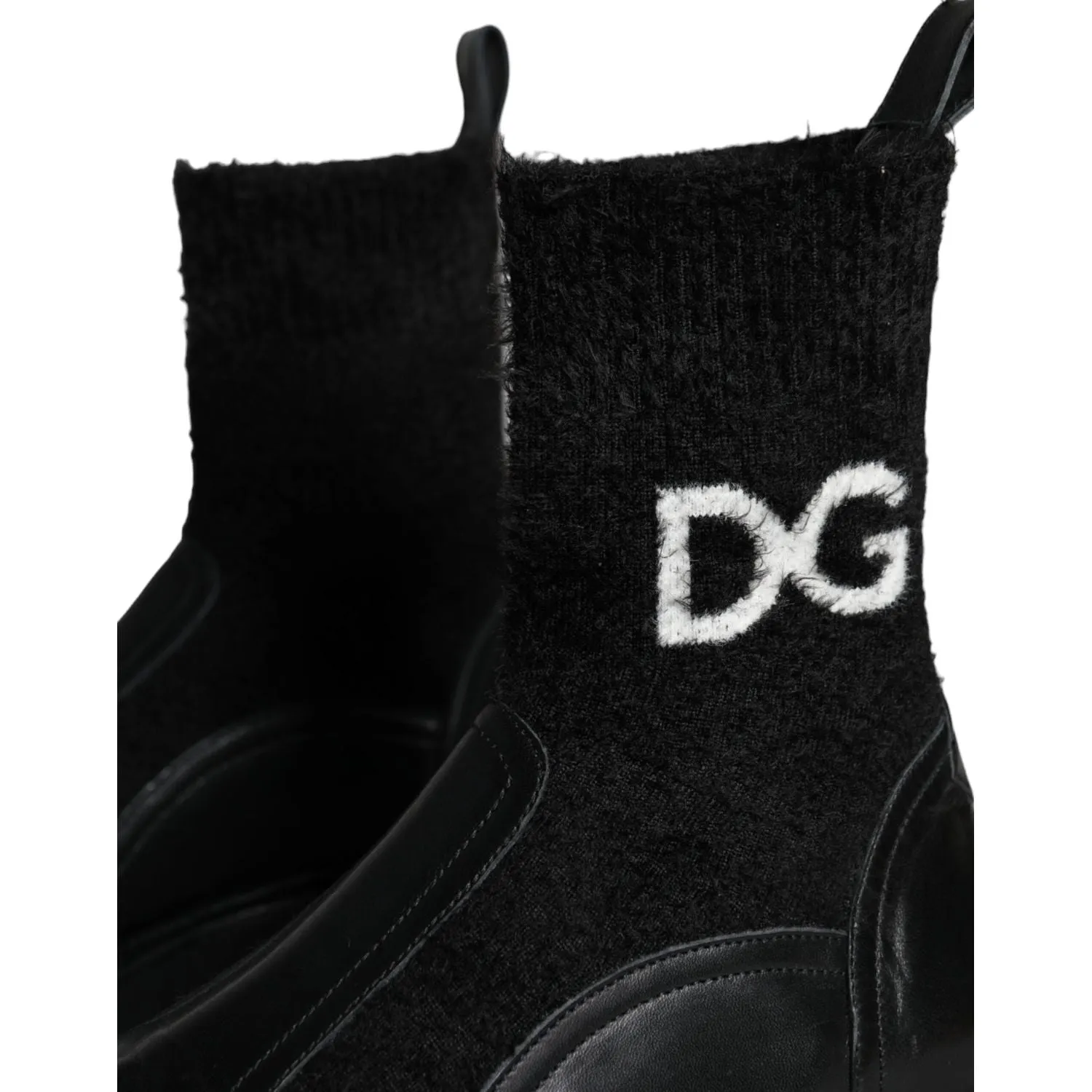 Dolce & Gabbana Black DG Logo Horse Sock Ankle Boots Shoes