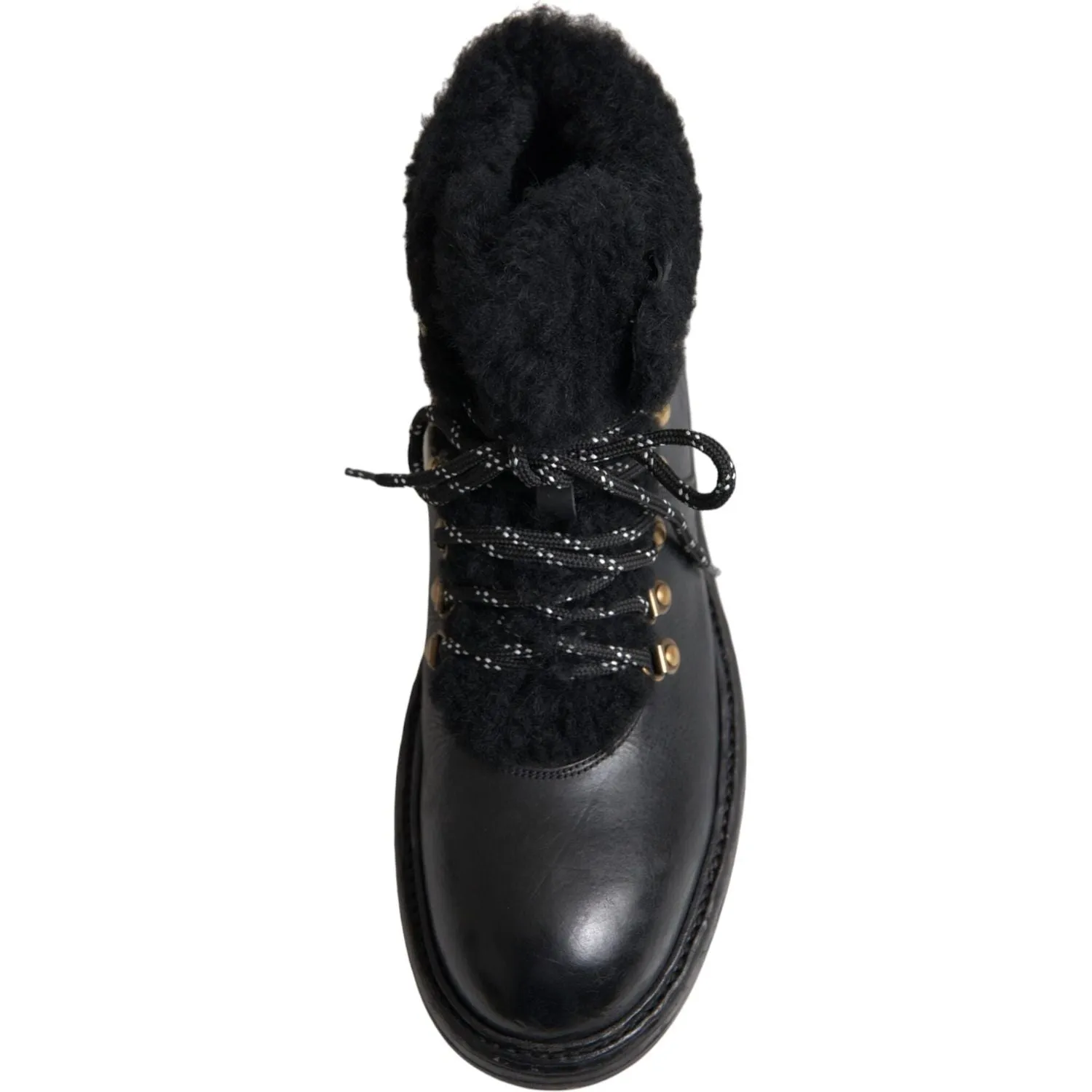 Dolce & Gabbana Black Leather Bernini Shearling Boots Shoes