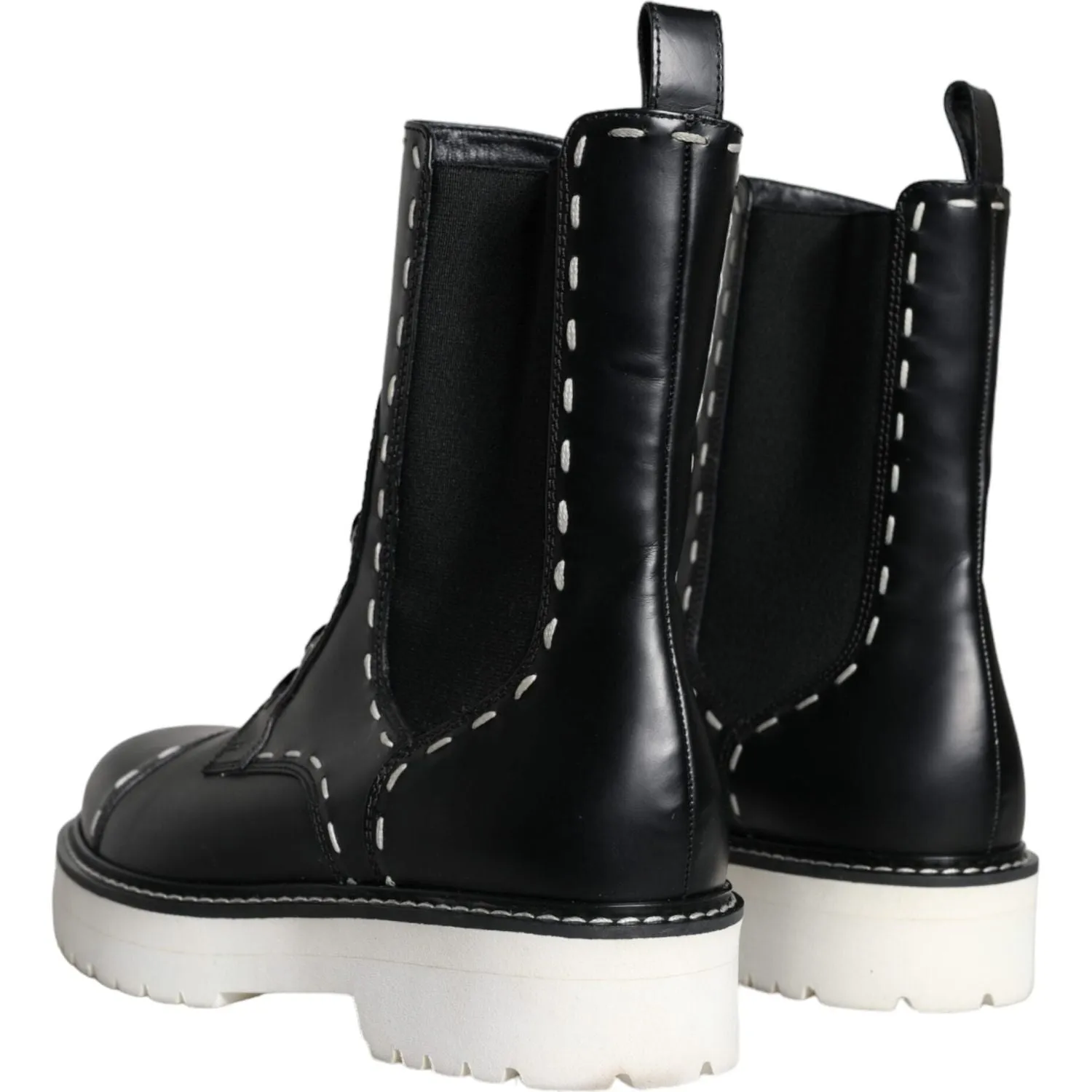 Dolce & Gabbana Black Leather Combat Mid Calf Boots Shoes