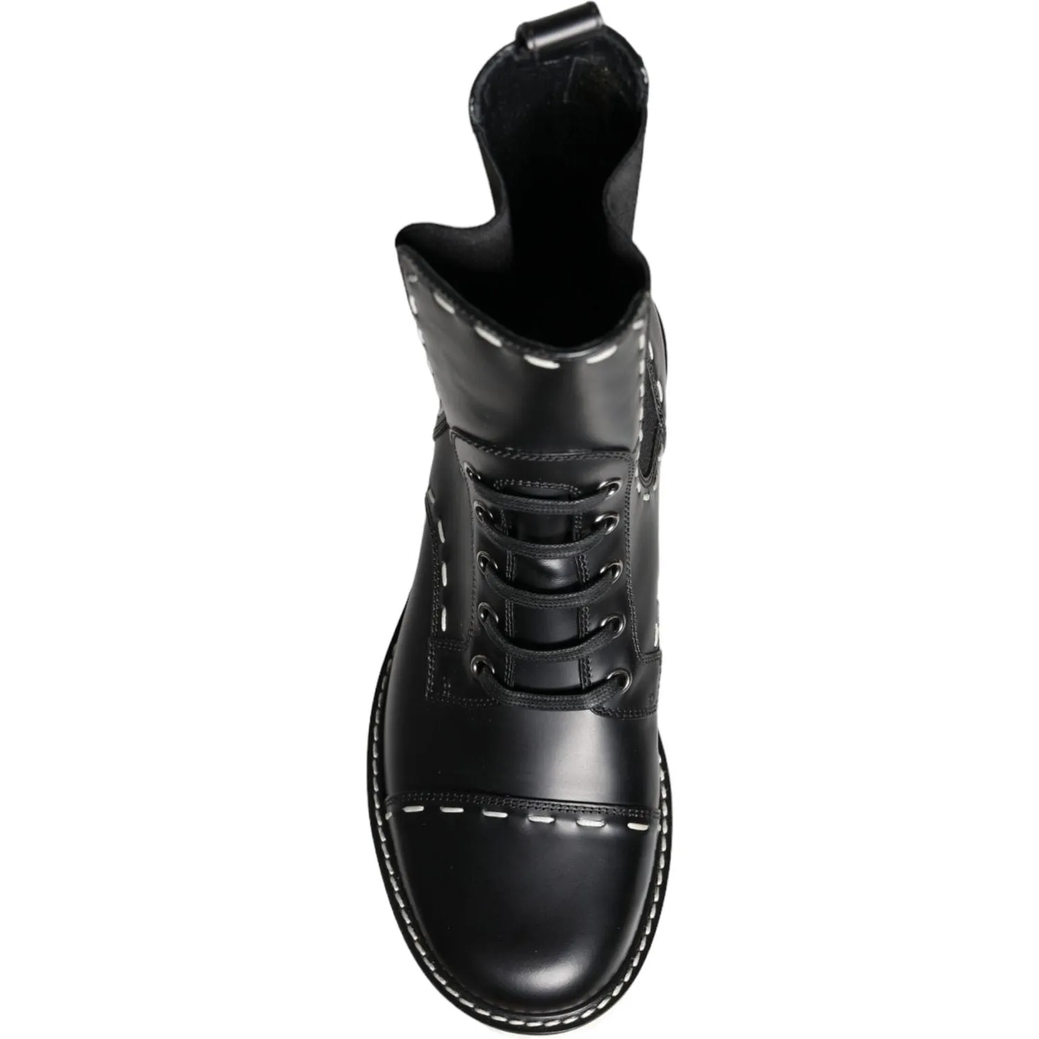 Dolce & Gabbana Black Leather Combat Mid Calf Boots Shoes