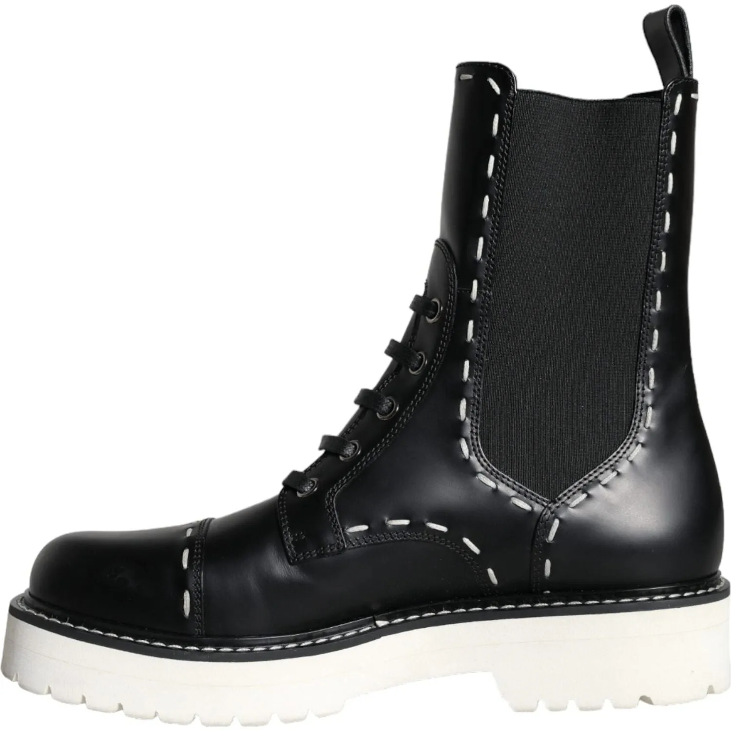 Dolce & Gabbana Black Leather Combat Mid Calf Boots Shoes