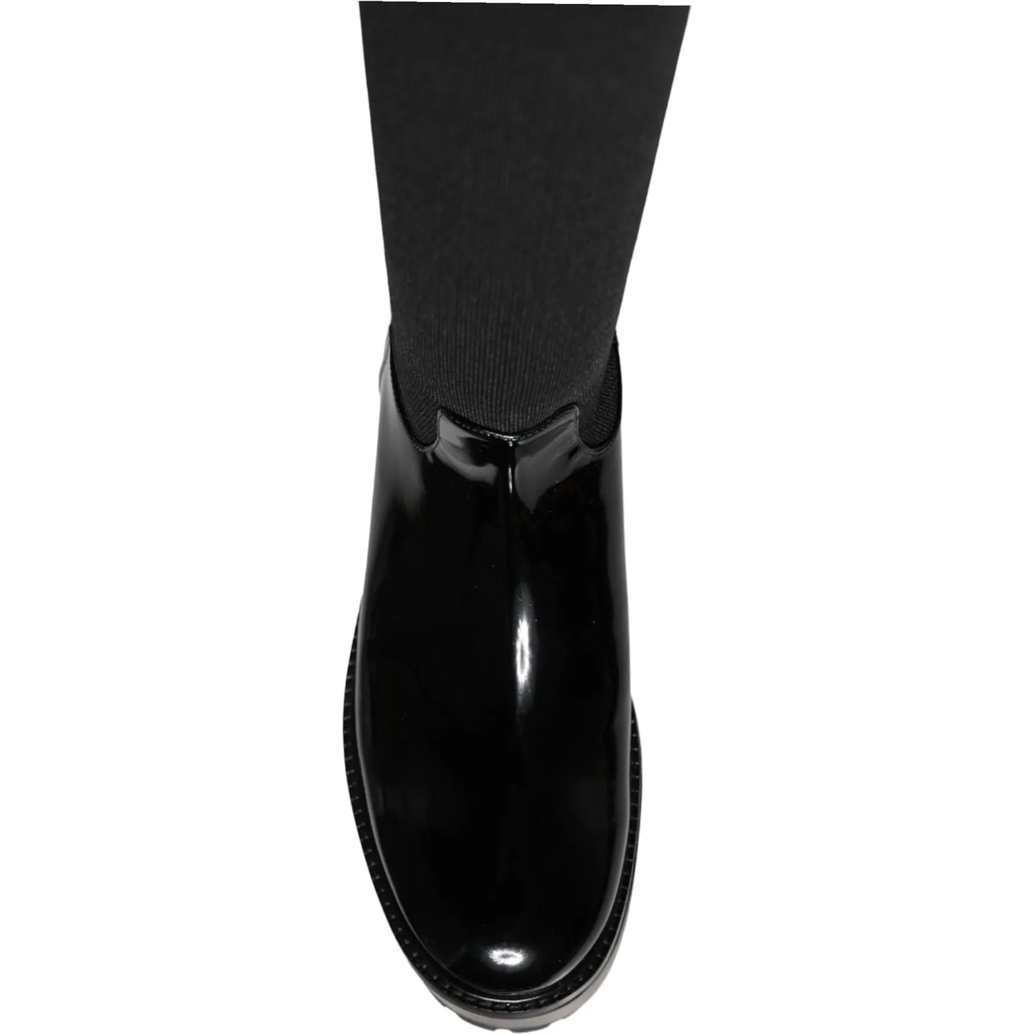 Dolce & Gabbana Black Leather Jersey Knee High Boots Shoes