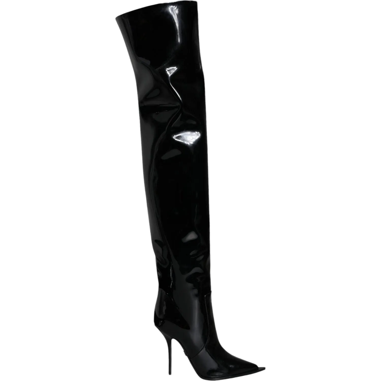 Dolce & Gabbana Black Patent Leather Knee High Boots Shoes