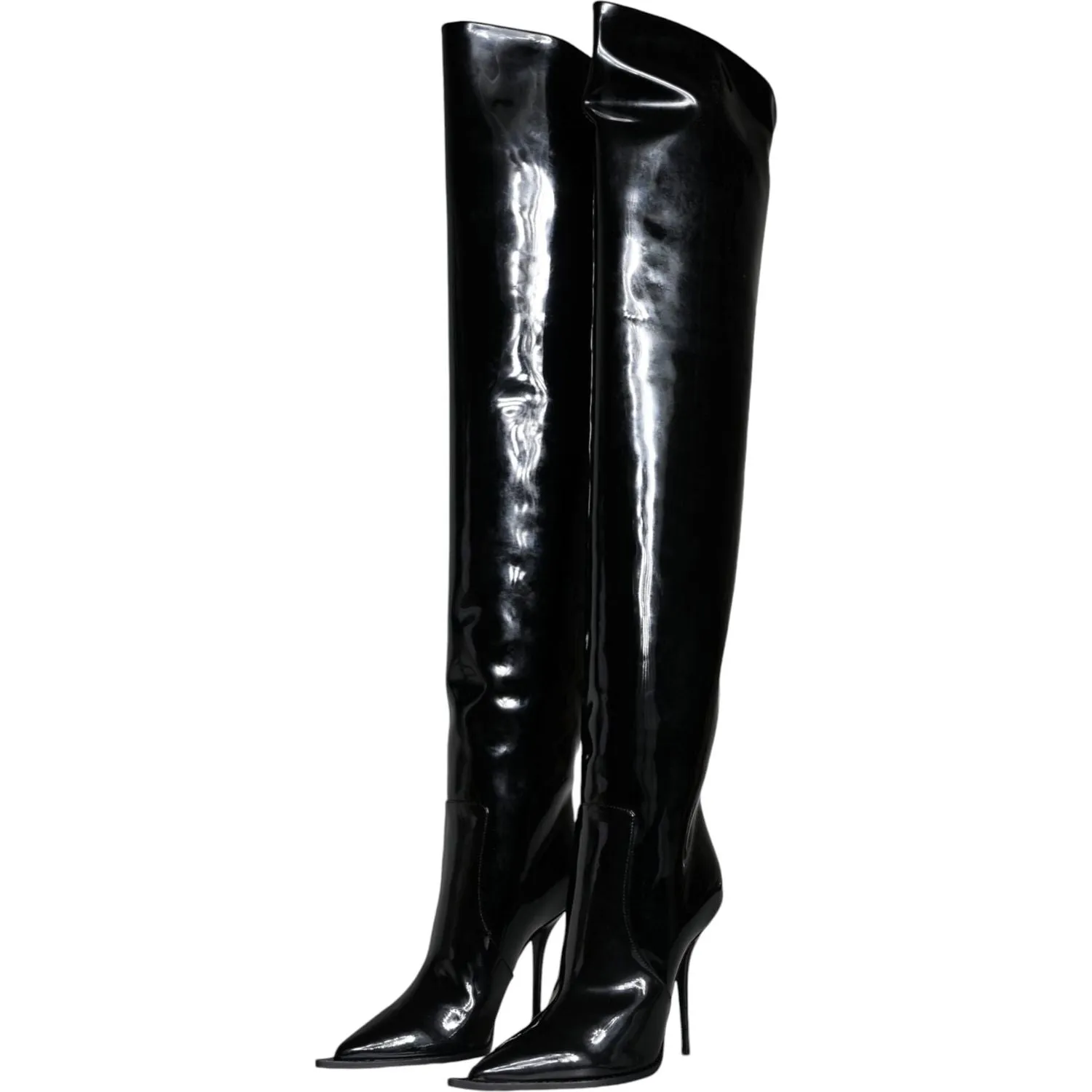 Dolce & Gabbana Black Patent Leather Knee High Boots Shoes