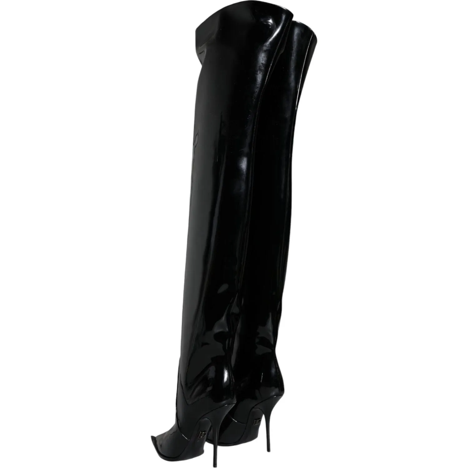 Dolce & Gabbana Black Patent Leather Knee High Boots Shoes