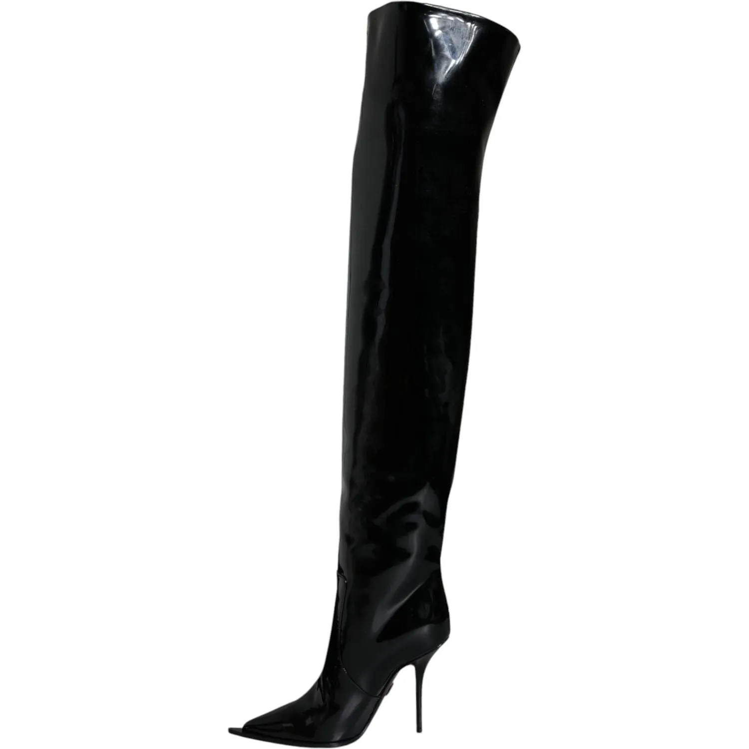 Dolce & Gabbana Black Patent Leather Knee High Boots Shoes