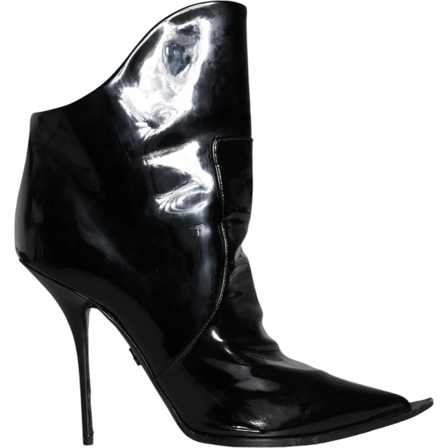 Dolce & Gabbana Black Patent Leather Pointed Ankle Boot Shoes