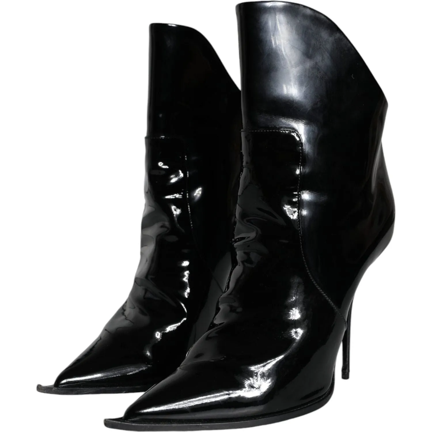 Dolce & Gabbana Black Patent Leather Pointed Ankle Boot Shoes