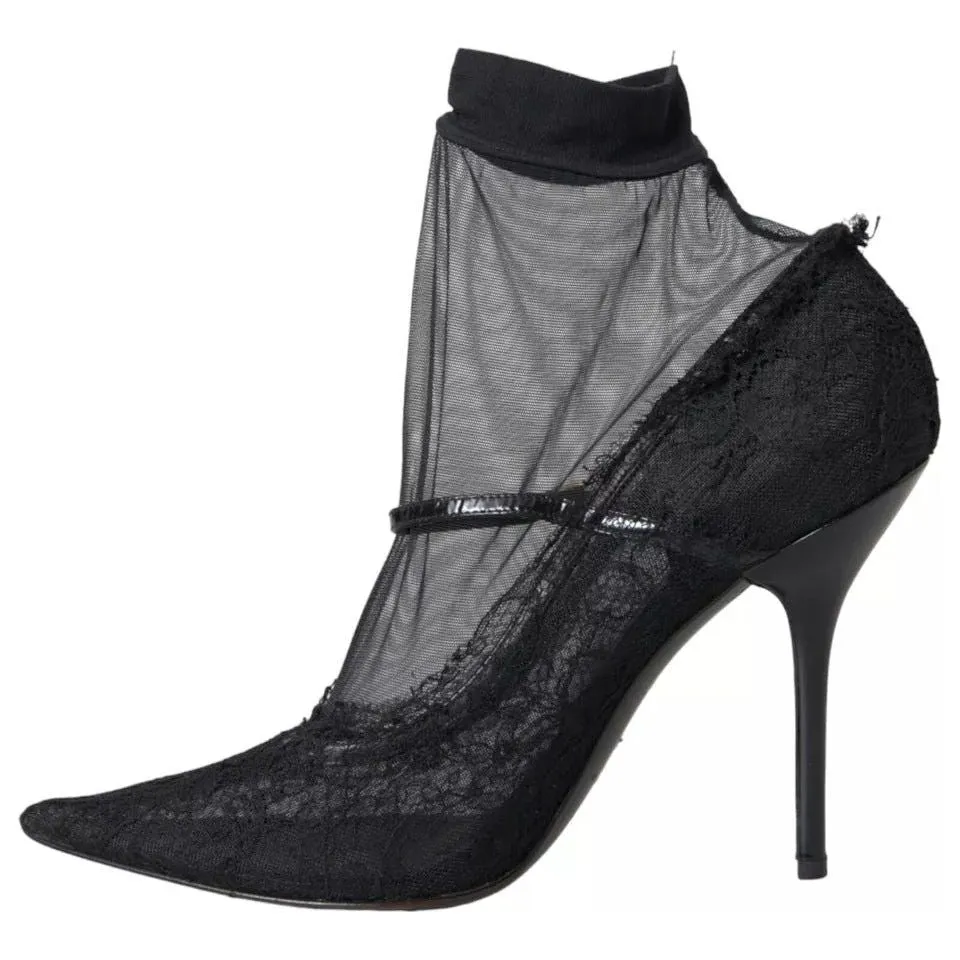 Dolce & Gabbana Black Tulle Stretch Boots Pumps Shoes