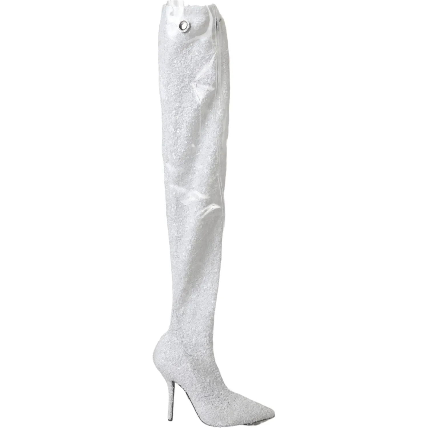 Dolce & Gabbana White Heels Stiletto Knee High Boots Shoes