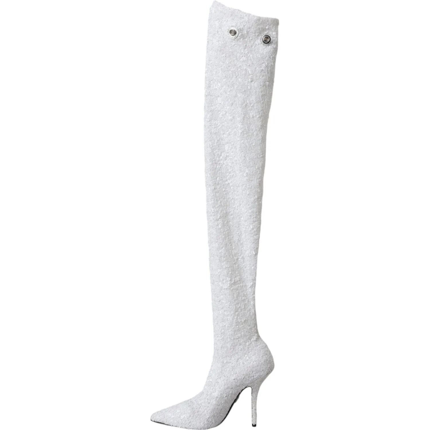 Dolce & Gabbana White Heels Stiletto Knee High Boots Shoes