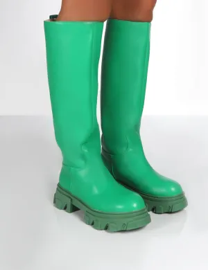 Elena Green Knee High Chunky Sole Boots