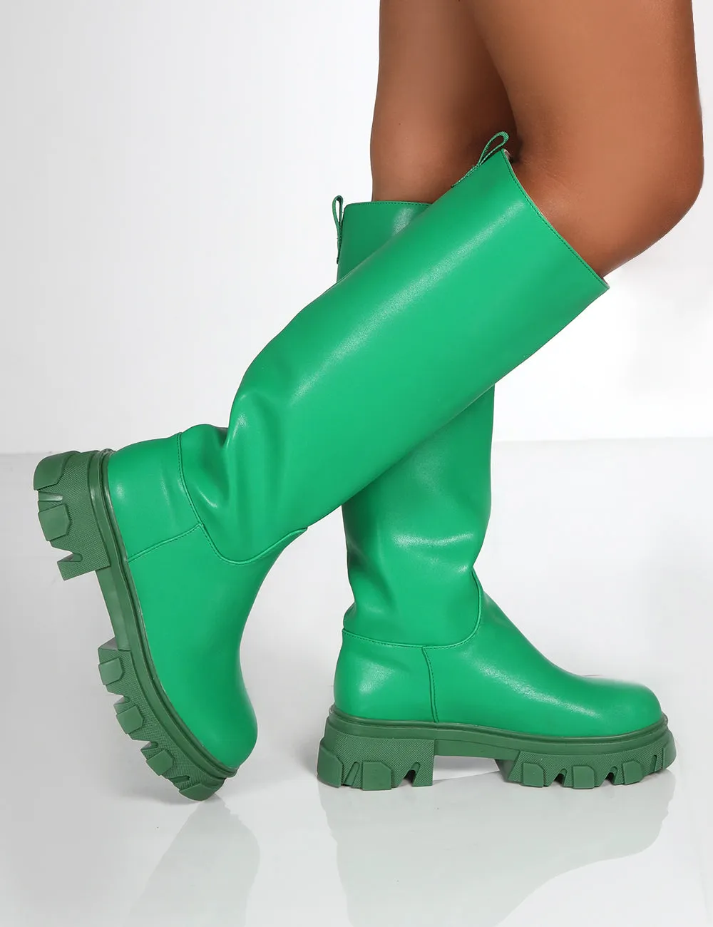 Elena Green Knee High Chunky Sole Boots