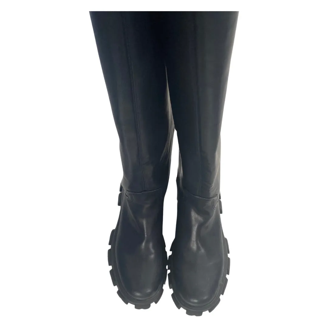 Knee High Lug Sole Boots Black SIZE 41