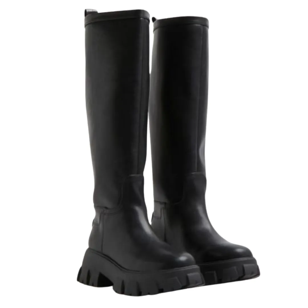 Knee High Lug Sole Boots Black SIZE 41