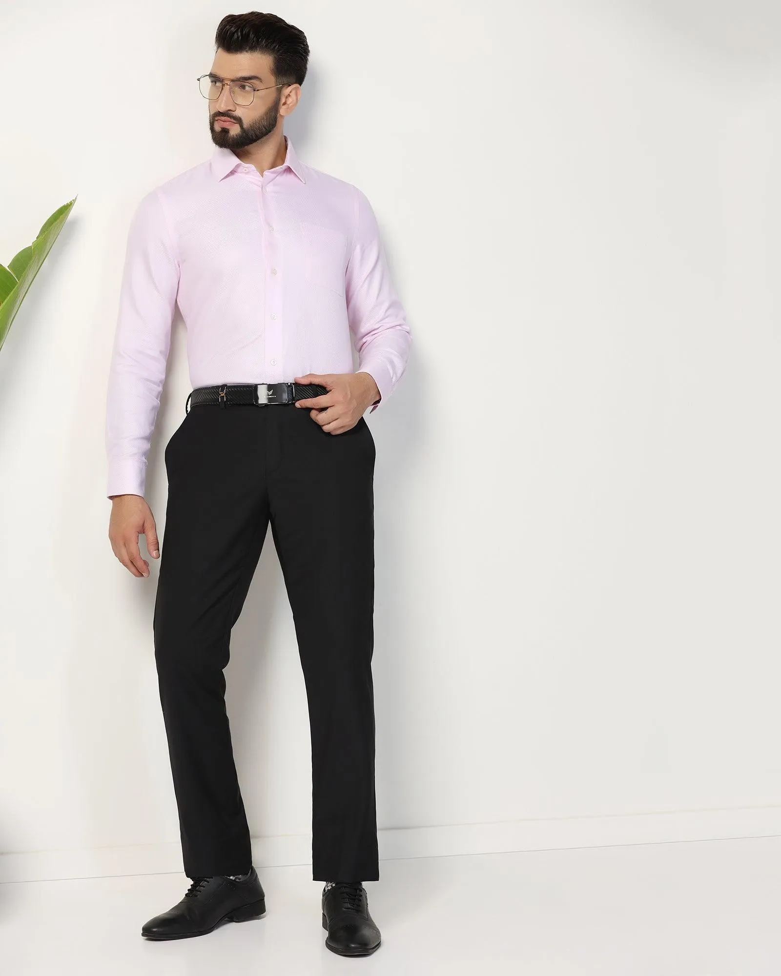 Luxe Slim Comfort B-95 Formal Black Solid Trouser - Lamborghini