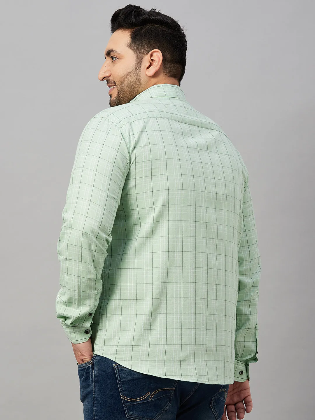 Men Checked Sea Green Comfort Shirt