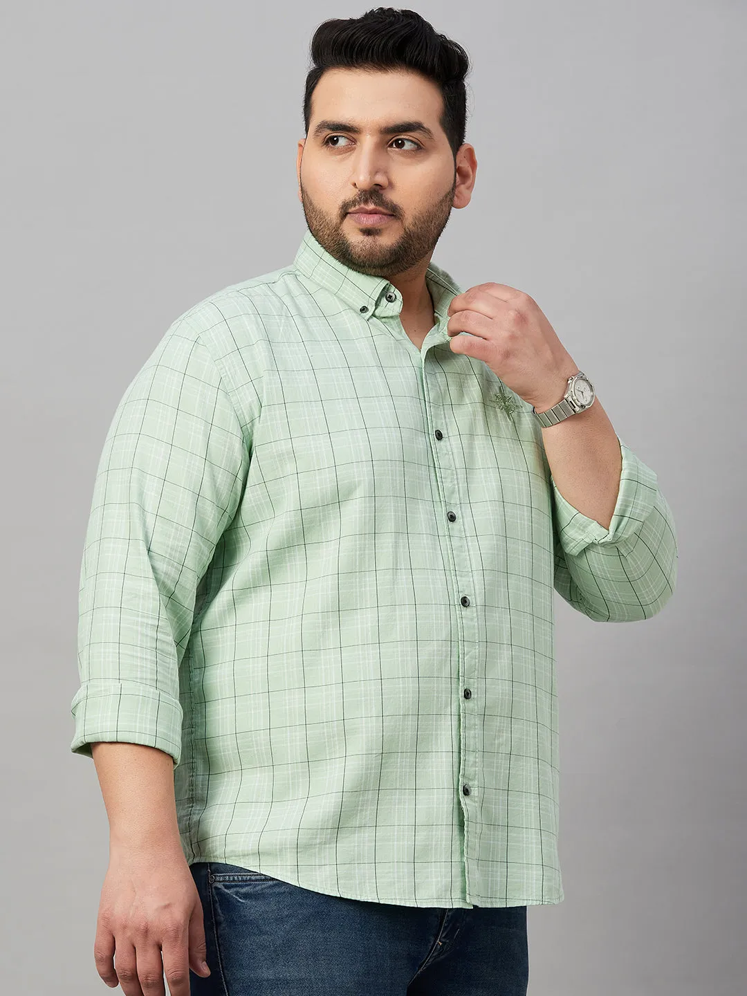 Men Checked Sea Green Comfort Shirt