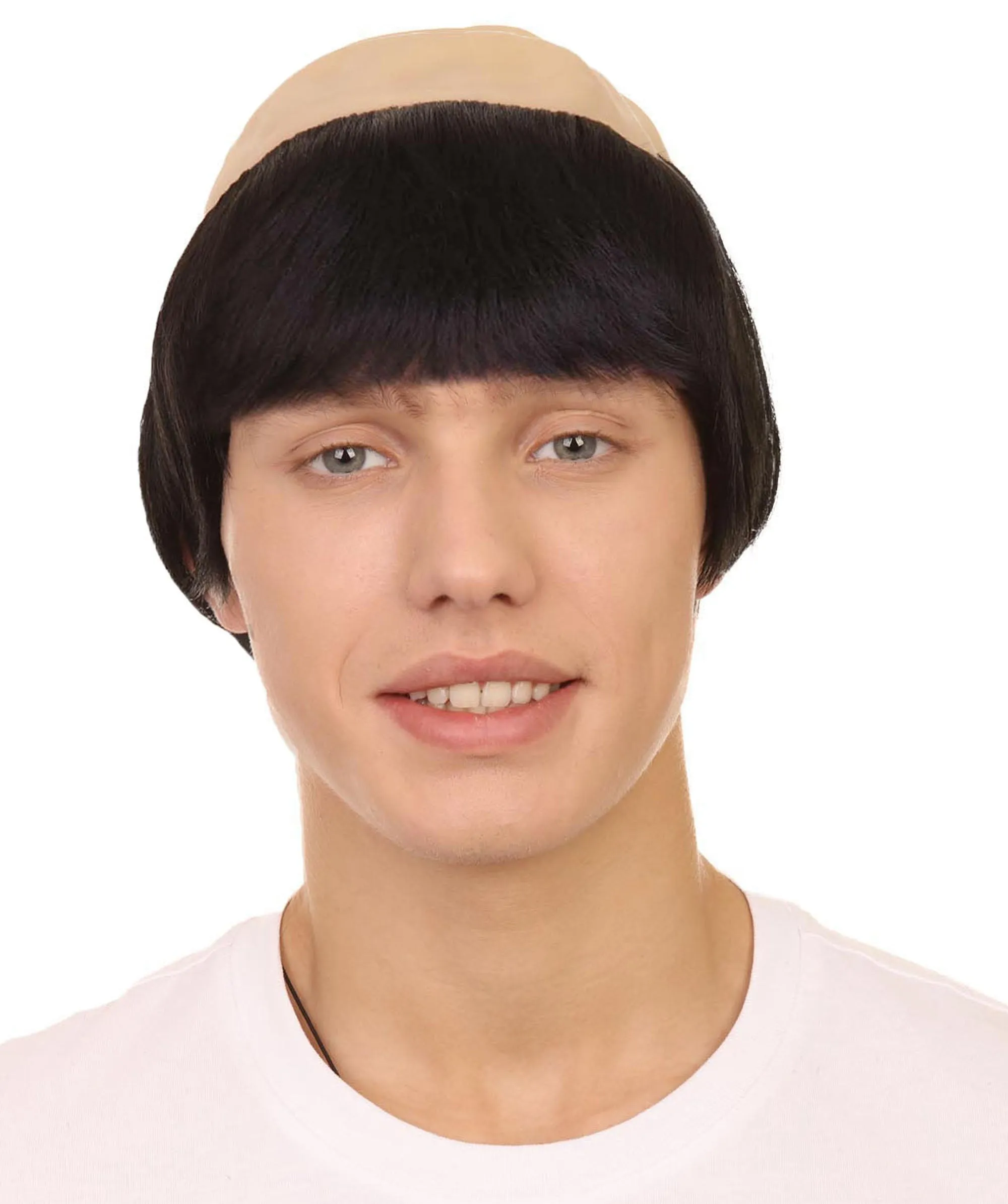 Monk Mens Wig | Black Hair With Bald Cap