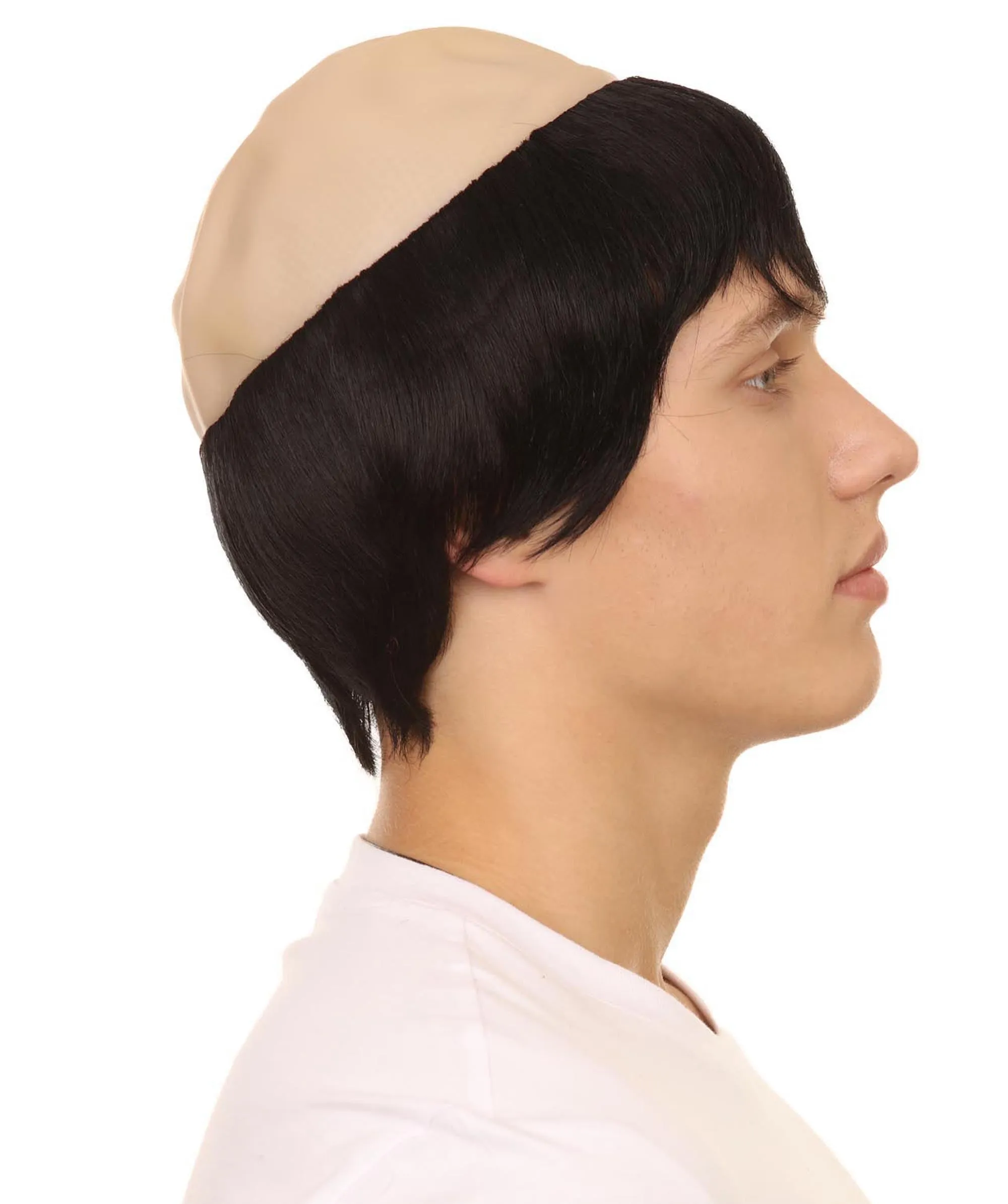 Monk Mens Wig | Black Hair With Bald Cap