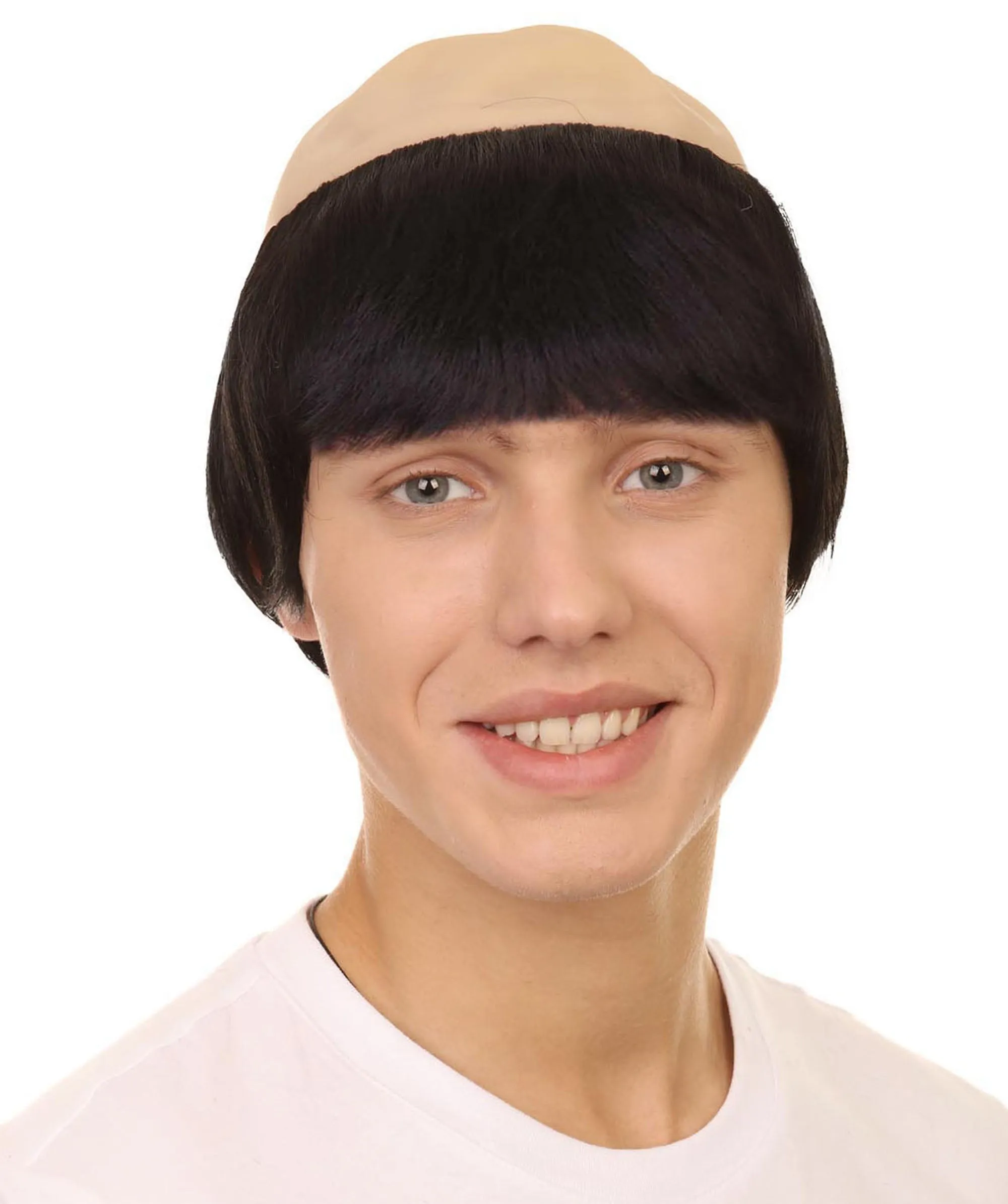 Monk Mens Wig | Black Hair With Bald Cap