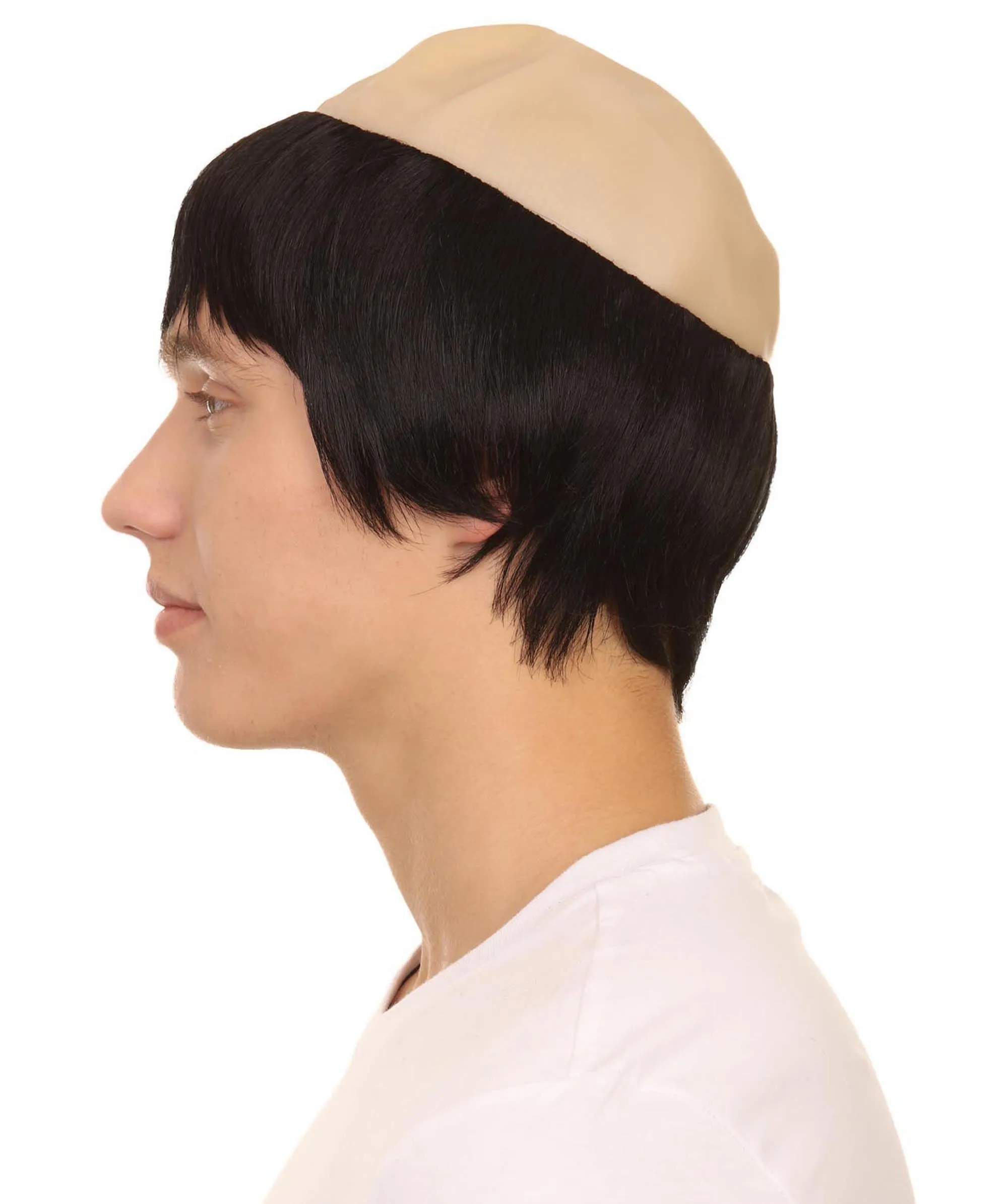 Monk Mens Wig | Black Hair With Bald Cap